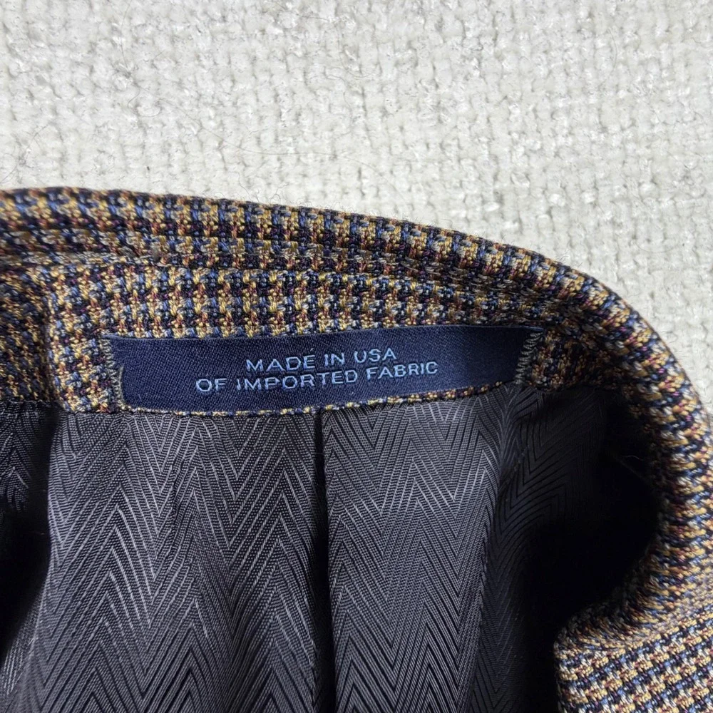 Joseph Abboud Nordstrom 38R Silk Wool Sport Coat Brown Houndstooth Blazer